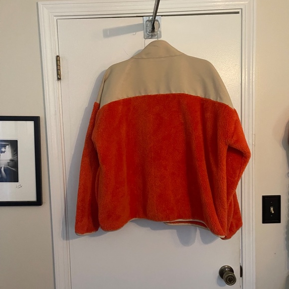 J. Crew Superplush Sherpa Full Zip Jacket Orange Colorblock - Picture 16 of 16
